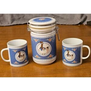 Vintage George Good By Fabrizio Canister & 2 Cups With Goose 1985 Japan (gg294)